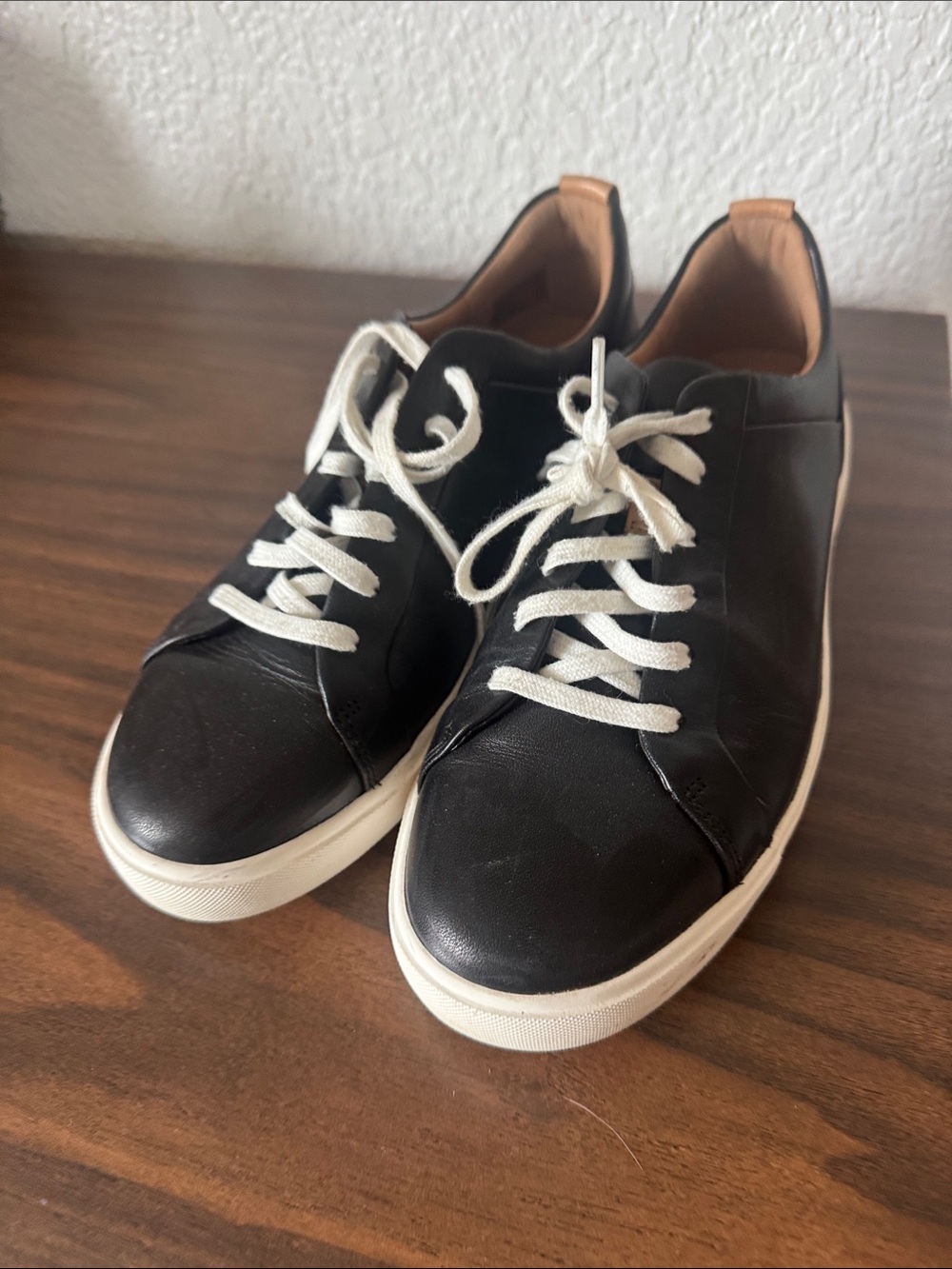 Clarks Black Leather Sneakers with Cream Laces